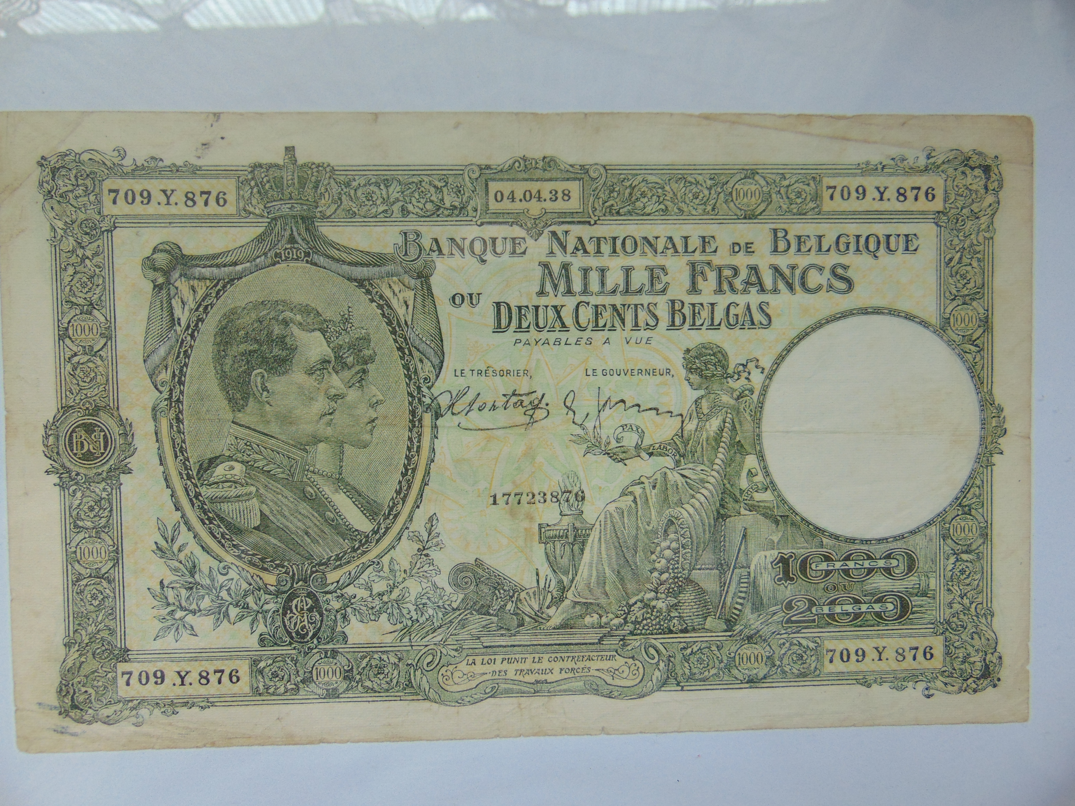 billet de 200 belgas ou 1000 francs belge 